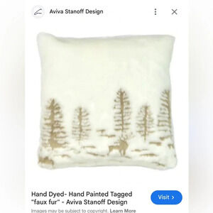 NWOT Aviva Stanoff winter pillow. Faux fur in ivory with gold design. 20x20